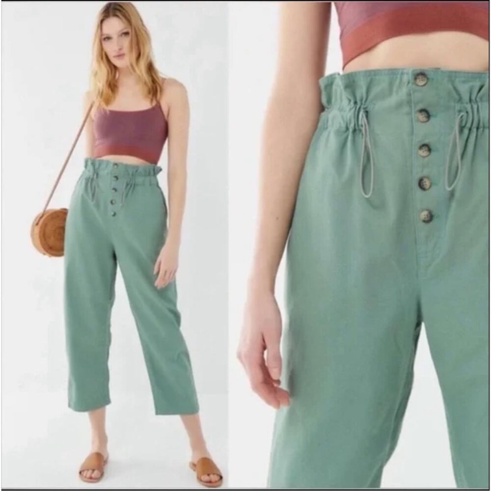 Urban Outfitters army green straight leg paper bag pants Size Small H3 - Picture 8 of 8
